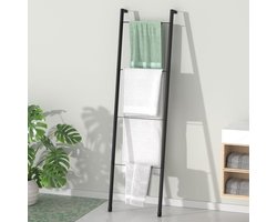 Zwarte metalen ladder voor handdoeken en dekens - Vrijstaande wandladder voor decoratieve badkamer, woonkamer en keuken met 4 niveaus