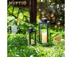 Zwarte Metalen Lantaarn Set – 2 stuks - 24 en 35 cm – Stijlvol en Weerbestendig – Binnen en Buiten