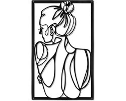 Zwarte Metalen Wanddecoratie - Minimalistische Abstracte Vrouwenfiguur - Moderne Kunst voor Slaapkamer, Woonkamer, Badkamer & Galerij - Stijlvolle Muurdecoratie