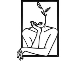 Zwarte Metalen Wanddecoratie - Minimalistische Abstracte Vrouwenfiguur - Moderne Kunst voor Slaapkamer, Woonkamer, Badkamer & Galerij - Stijlvolle Muurdecoratie