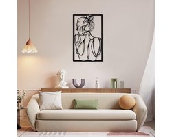 Zwarte metalen wanddecoratie, minimalistische wanddecoratie kunst, moderne abstracte vrouwelijke lichaamsdecoratie voor slaapkamer, woonkamer, badkamer, balkon, galerij (achterkant