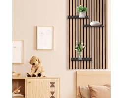 Zwarte metalen wandplank voor akoestische panelen, zwevende rekken voor woonkamer, slaapkamer en kantoor, 40 x 15 cm, drie gaten, multifunctioneel en stijlvol