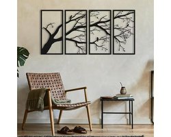 Zwarte Minimalistische Metalen Wanddecoratie Set 4 Delen voor Woonkamer en Slaapkamer