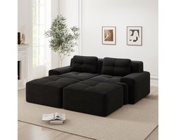 Zwarte modulaire bank - Ribfluweel 2-zitsbank - Cloud sofa - U-vormige bank zonder frame - 204x177x69 cm - Diepe zit - Woonkamer Zwart
