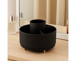 Zwarte Opberg Organizer – Draaibare Make-up en Accessoire Houder – 360° Rotatie – Moderne Tafel Organizer met Compartimenten