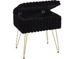 Zwarte Opberg Poef met Zachte Imitatiebont Zitting - Multifunctionele Voetenbank voor Hal, Slaapkamer of Kaptafel