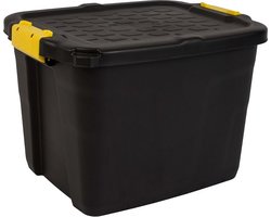 Zwarte opbergbox met deksel 42L | Opbergkist stapelbaar met slotfunctie | 410kg opslagvermogen | Beste in zijn soort