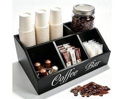 Zwarte opbergdoos voor koffiecapsules – Een houten opbergdoos voor koffiecapsules met een ingebouwd schap – geschikt voor koffiebars, huizen, kantoren en restaurants.