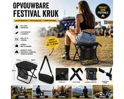 Zwarte Opvouwbare Festival Kruk – Draagbare Camping Stoel met Draagtas – Lichtgewicht Vouwstoel voor Festivals, Reizen & Outdoor
