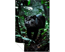 Zwarte panter in dichte jungle - Zwartepanter tuinposter - Tuinschilderijen panter - Hyperrealisme - Tuinaccessoires - Tuinschilderijen - tuinposter 50x75 cm