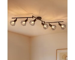 Zwarte Plafondlamp met 6 Draaibare Spots - Industriële Stijl voor Keuken, Woonkamer en Hal
