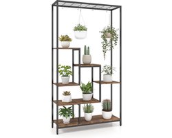 Zwarte Plantenstandaard met 6 Etages en 10 S-Haken - Multifunctioneel Metalen Rek voor Balkon en Woonkamer