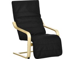 Zwarte Relaxfauteuil 66,5 x 94 x 100 cm, Schommelstoel met Verstelbare Voetensteun, Lounge Stoel met Linnenlook, Berkenhouten Onderstel en Schommelfunctie, Comfortabele Relaxstoel voor Woonkamer en Slaapkamer, Tot 120 kg