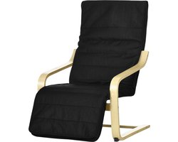 Zwarte Relaxfauteuil 66,5 x 94 x 100 cm, Schommelstoel met Verstelbare Voetensteun, Lounge Stoel met Linnenlook, Berkenhouten Onderstel en Schommelfunctie, Comfortabele Relaxstoel voor Woonkamer en Slaapkamer, Tot 120 kg