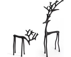 Zwarte rendier kerstdecoratie - imitatie metalen rendierbeelden - zwarte afwerking - moderne rendieren in Europese stijl - kersttafeldecoratie voor op de schoorsteenmantel woonkamer slaapkamer woondecoratie - 2 stuks(zwart)