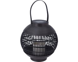 Zwarte ronde solar lantaarn 24 cm - Tuinverlichting - Tuinlampen - Solarlampen op zonne-energie