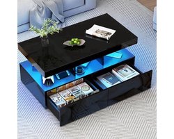 Zwarte Salontafel – Koffietafel – Woonkamertafel – Bijzettafel – Tv-meubel – Multifunctionele Opbergtafel – 104x53x46 cm – Glanzend MDF Met LED-verlichting