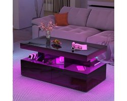 Zwarte Salontafel – Koffietafel – Woonkamertafel – Bijzettafel – Tv-meubel – Multifunctionele Opbergtafel – 104x53x46 cm – Glanzend MDF Met LED-verlichting
