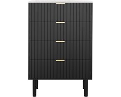 Zwarte Scandinavische Commode met Marmeren Plafond - 4 Laden Opbergkast 60x34x93 cm