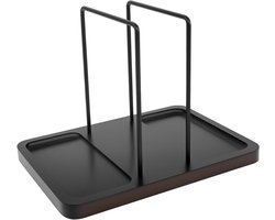 Zwarte Servettenhouder met 360° Draaischijf, Houten Rek voor Specerijen, RVS Dispenser voor Eettafel en Aanrecht