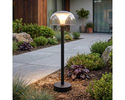 Zwarte staande buitenlamp met transparant kap - Joaz