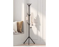 Zwarte staande kapstok- 9 haken- 175cm hoog- haken verdeeld over meerdere hoogtes- driepootconstructie