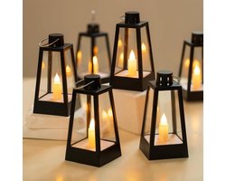 Zwarte tafeldecoratie lantaarns set van 10 - mini-led-lantaarns buiten - Halloween bruiloft ramadan tuin Kerstmis balkon - batterij - feest binnen buiten