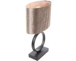 Zwarte tafellamp Sienna met ovale velours kap | 1 lichts | taupe velours | taupe on taupe / zwart | metaal / stof | Ø 25 cm | 38 cm hoog | tafellamp | modern / sfeervol / tijdloos design