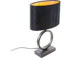 Zwarte tafellamp Sienna met ovale velours kap | 1 lichts | zwart velours | black on gold / zwart / goud | metaal / stof | Ø 25 cm | 38 cm hoog | tafellamp | modern / sfeervol / tijdloos design