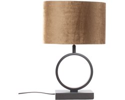 Zwarte tafellamp Sienna met ovale velours kap | 1 lichts | zwart velours | black on gold / zwart / goud | metaal / stof | Ø 25 cm | 38 cm hoog | tafellamp | modern / sfeervol / tijdloos design