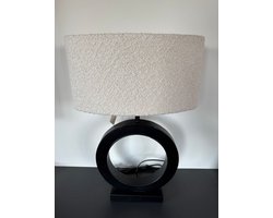 Zwarte Tafellamp - Witte wollen kap - 44,5CM Hoog