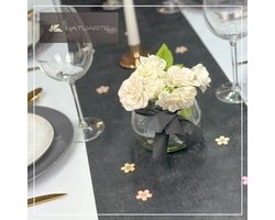 Zwarte tafelloper 25 meter x 30 cm - Fleece tafeldecoratie voor doop, communie, bruiloft en verjaardag