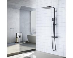 Zwarte thermostaat douchearmatuur - Hoogte verstelbaar 96-130 cm - Regendouche met armatuur - RVS - 30x30 cm - Auralum