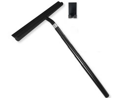 Zwarte, uitschuifbare douchewisser, geschikt voor glazen deuren en betegelde douchewanden, inclusief haken, perfect voor glazen douchecabines.