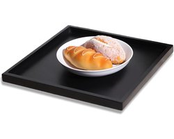 Zwarte vierkante houten dienblad - Voedseldienblad voor decoratie - Ottomaans Butler dienblad - Ontbijtdienblad voor de keuken - Restaurant (11.8 inch) dienblad vierkant 70x70