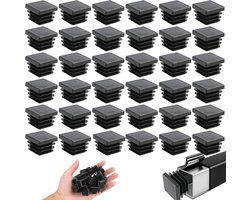 Zwarte Vierkante Plastic Hoofden, 20 x 20 mm, Antislip Caps voor Stoelpoten en Tafelbenen, Vloerbescherming, UV-bestendig en Rubber Basis voor Meubels