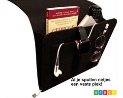 Zwarte Vilten Opbergzak voor Bed & Bank - Organiseer je slaapkamer & woonkamer - 5 Vakken - Praktisch Opbergen - Zwart - van Heble®