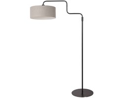 Zwarte Vloerlamp Bloeba 4163ZW van Steinhauer - Verstelbaar van 150-165 cm, Draaibaar en Uitschuifbaar, Metaal en Textiel, Grijze Grof Linnen Kap Ø40cm
