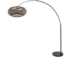 Zwarte vloerlamp Booglamp Maze-Natural 7508ZW van Steinhauer, gemaakt van bamboe en metaal, hoogte verstelbaar en uitschuifbaar, modern design, maximaal 240 cm uitschuiflengte