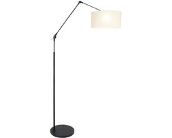 Zwarte Vloerlamp / Booglamp Prestige Chic 8114ZW met Wit Grof Linnen Kap, Draaibaar en Kantelbaar, Metaal en Textiel, Steinhauer