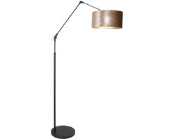 Zwarte vloerlamp booglamp Prestige Chic 8116ZW met grijs velours kap van metaal en textiel, verstelbare hoogte, modern design, voor binnen gebruik