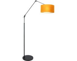 Zwarte Vloerlamp Booglamp Prestige Chic 8117ZW van Steinhauer met Goud Velours Kap, Metaal en Textiel, Draaibaar en Kantelbaar, 220 cm Snoer