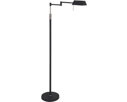 Zwarte vloerlamp Karl 5895ZW van Mexlite - Dimmens, hoogte verstelbaar, gemaakt van glas en metaal, 114-145cm, ideaal voor binnen gebruik