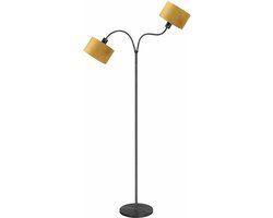 Zwarte vloerlamp met flexibele arm 2-lichts kap fluweel geel Ø 20cm
