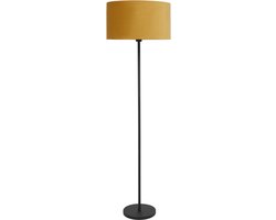 Zwarte vloerlamp met kap fluweel oker Ø 45cm