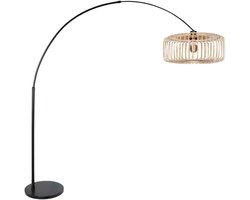 Zwarte Vloerlamp met Uitschuifbare Bamboe Kap 240cm - Breeza-Beache 4149ZW - Steinhauer - Trendy en In hoogte verstelbaar