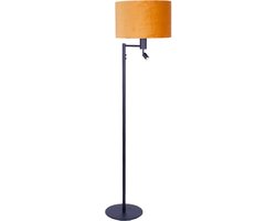 Zwarte vloerlamp met velours kap okergeel 40 cm