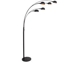 Zwarte Vloerlamp Pentra 4855ZW, 5-lichts met marmeren voet, modern retro stijlen, metaal, hoogte 210 cm, merk Mexlite