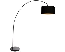 Zwarte vloerlamp Solva 3902ZW van Mexlite - Trendy met metalen en textiele materialen, kantelbaar, hoogte 185 cm, binnengebruik