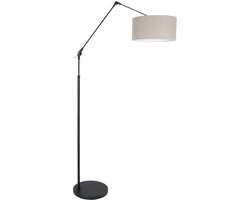 Zwarte Vloerlamp/Booglamp Prestige Chic 8113ZW met Grijs Linnen Kap van Steinhauer - Draaibaar en Kantelbaar, Metaal en Textiel, 220 cm Snoer, Modern Design